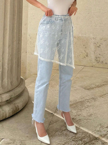 Essnce Women White Lace Tie-Up Layered Skirt With Attached Apron To Cover Buttocks For Summer