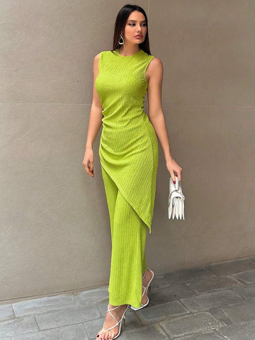 Women's Asymmetrical Hem Sleeveless Top And Pants Set For Daily Commute