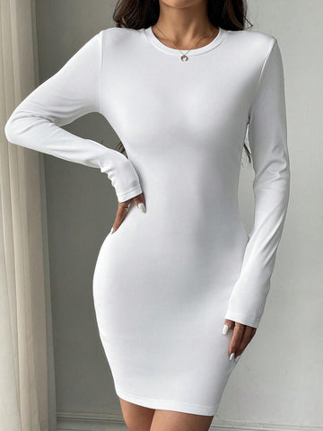 Women's Autumn/Winter New Arrival Bottom Brushed Pitted Basic Solid Color Tight Dress