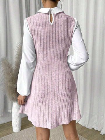 Women's Autumn Casual Colorblock Lantern Sleeve Dress