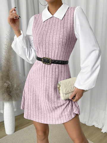 Women's Autumn Casual Colorblock Lantern Sleeve Dress