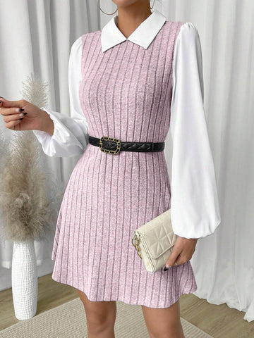 Women's Autumn Casual Colorblock Lantern Sleeve Dress