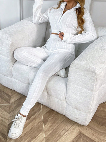 Women's Cable Knit Half-zipper Two Piece Set