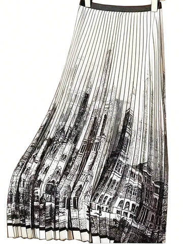 Essnce Women's Castle Print Pleated Skirt