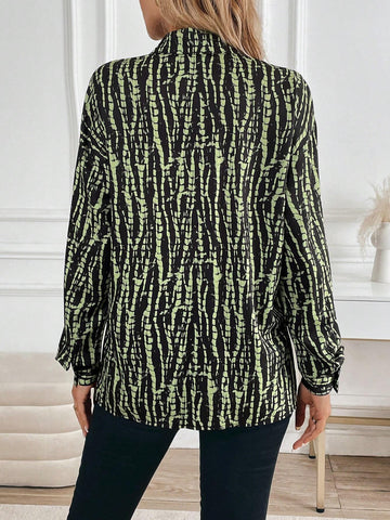 Essnce Women's Casual Allover Allover Print Long Sleeve Blouse, Fashionable Commuter & Outdoor Wear, Spring Autumn SKU: sz2406258934