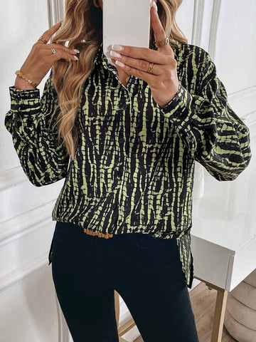 Essnce Women's Casual Allover Allover Print Long Sleeve Blouse, Fashionable Commuter & Outdoor Wear, Spring Autumn SKU: sz2406258934