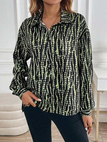 Essnce Women's Casual Allover Allover Print Long Sleeve Blouse, Fashionable Commuter & Outdoor Wear, Spring Autumn SKU: sz2406258934