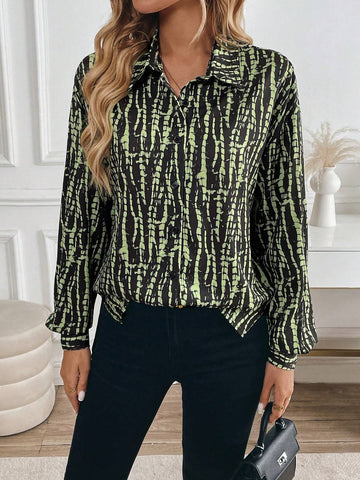 Essnce Women's Casual Allover Allover Print Long Sleeve Blouse, Fashionable Commuter & Outdoor Wear, Spring Autumn SKU: sz2406258934