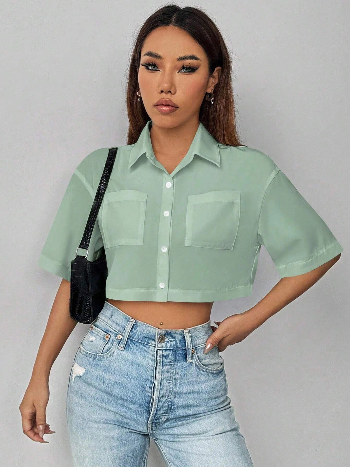 Essnce Women's Casual Button Down Short Sleeve Dolman Top With Pockets, Summer