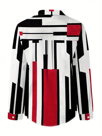 Essnce Women's Casual Colorblock & Geometric Print Shirt, Spring & Autumn