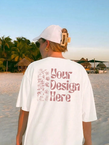 Essnce Women's Casual Drop-Shoulder Short Sleeve T-Shirt With Letter Print For Summer