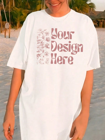 Essnce Women's Casual Drop-Shoulder Short Sleeve T-Shirt With Letter Print For Summer