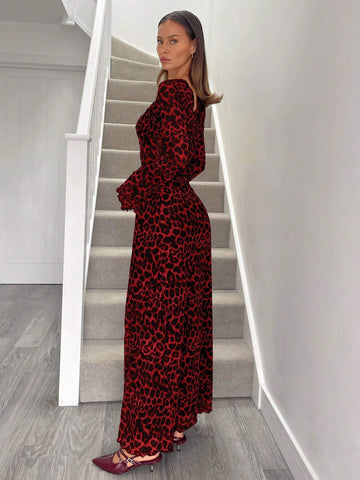 Women's Casual Fashion Asymmetrical Animal Print Leopard Print Long Sleeve Elegant Dress 20
