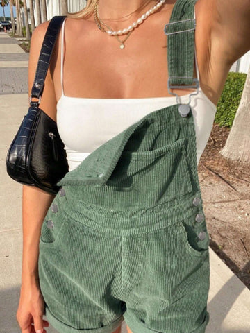 Women's Casual Fashionable Jumpsuit With Ring Shoulder Straps, Side Button And Simplistic Design