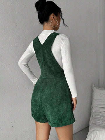 Women's Casual Fashionable Jumpsuit With Ring Shoulder Straps, Side Button And Simplistic Design