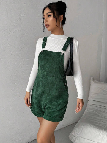 Women's Casual Fashionable Jumpsuit With Ring Shoulder Straps, Side Button And Simplistic Design