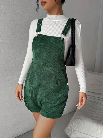 Women's Casual Fashionable Jumpsuit With Ring Shoulder Straps, Side Button And Simplistic Design