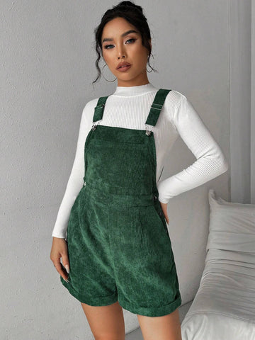 Women's Casual Fashionable Jumpsuit With Ring Shoulder Straps, Side Button And Simplistic Design