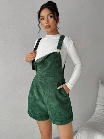 Women's Casual Fashionable Jumpsuit With Ring Shoulder Straps, Side Button And Simplistic Design