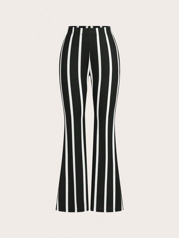 Essnce Women's Casual High Waist Color Block Striped Flare Pants