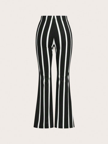 Essnce Women's Casual High Waist Color Block Striped Flare Pants