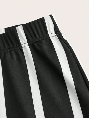 Essnce Women's Casual High Waist Color Block Striped Flare Pants