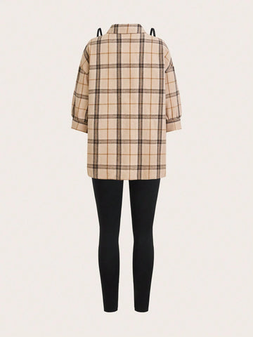 Women's Casual Light Sports Summer Outfit, Sexy & Fashionable Outdoor Cycling Tennis Travel Top Top & Compression Trousers Pants & Plaid Shirt 3pcs/Set