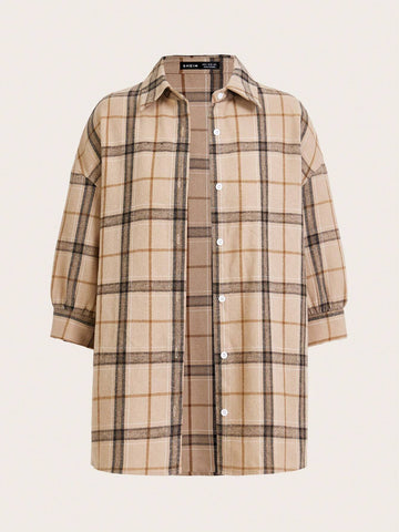 Women's Casual Light Sports Summer Outfit, Sexy & Fashionable Outdoor Cycling Tennis Travel Top Top & Compression Trousers Pants & Plaid Shirt 3pcs/Set