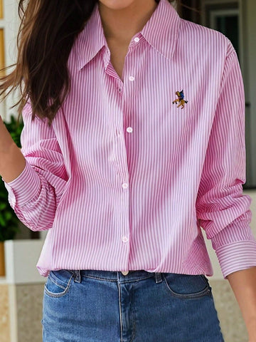 Essnce Women's Casual Long Sleeve Striped Shirt For Daily Wear