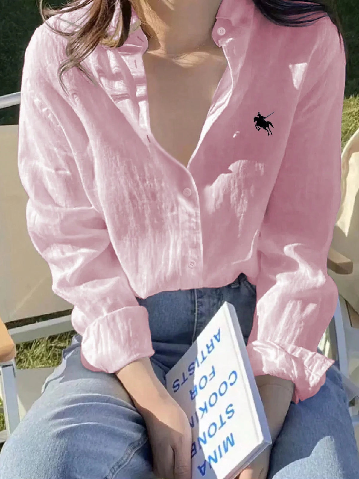 Women's Casual Loose Fit Knight Printed Drop Shoulder Long Sleeve Shirt, Spring/Autumn