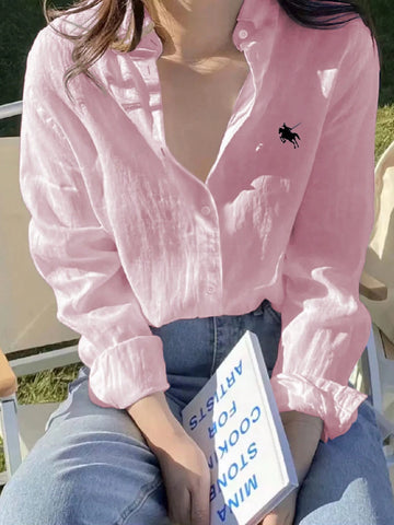 Women's Casual Loose Fit Knight Printed Drop Shoulder Long Sleeve Shirt, Spring/Autumn