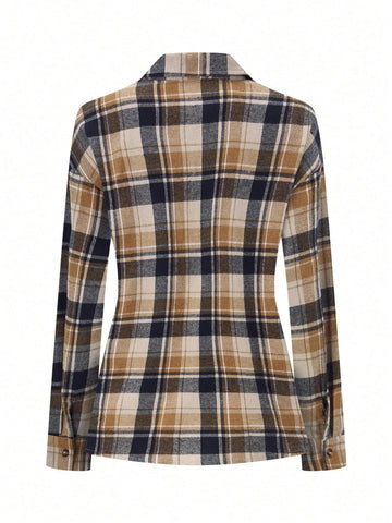 Essnce Women's Casual Plaid Long Sleeve Shirt, Spring Autumn