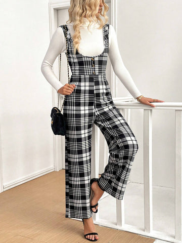 Women's Casual Plaid Printed Outerwear Overalls