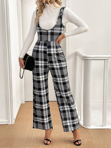Women's Casual Plaid Printed Outerwear Overalls