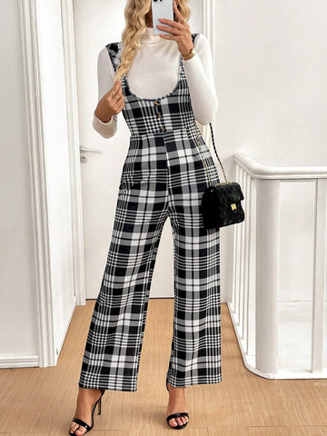 Women's Casual Plaid Printed Outerwear Overalls