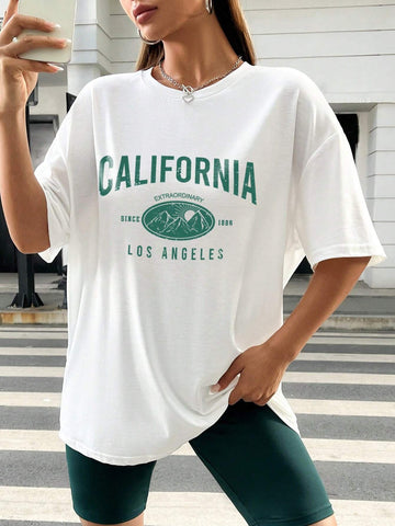 Women's Casual Simple Design Round Neck Short Sleeve T-Shirt And Shorts Set, Suitable For Summer