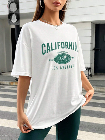 Women's Casual Simple Design Round Neck Short Sleeve T-Shirt And Shorts Set, Suitable For Summer