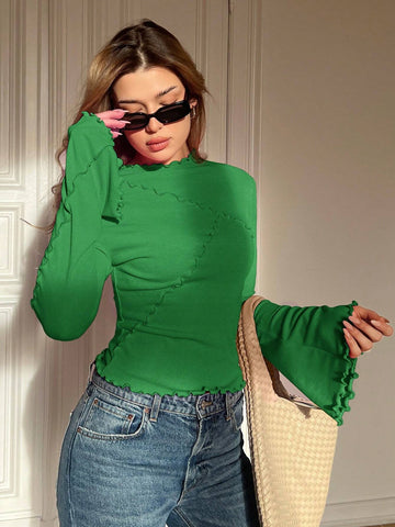 Women's Casual Simple Solid Color Bell Sleeve T-Shirt, Autumn