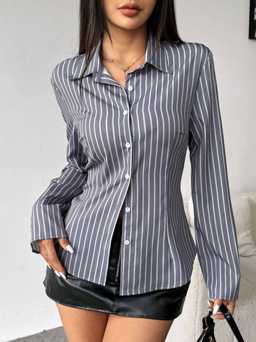 Essnce Women's Casual Striped Long Sleeve Shirt, Spring/Summer/Autumn