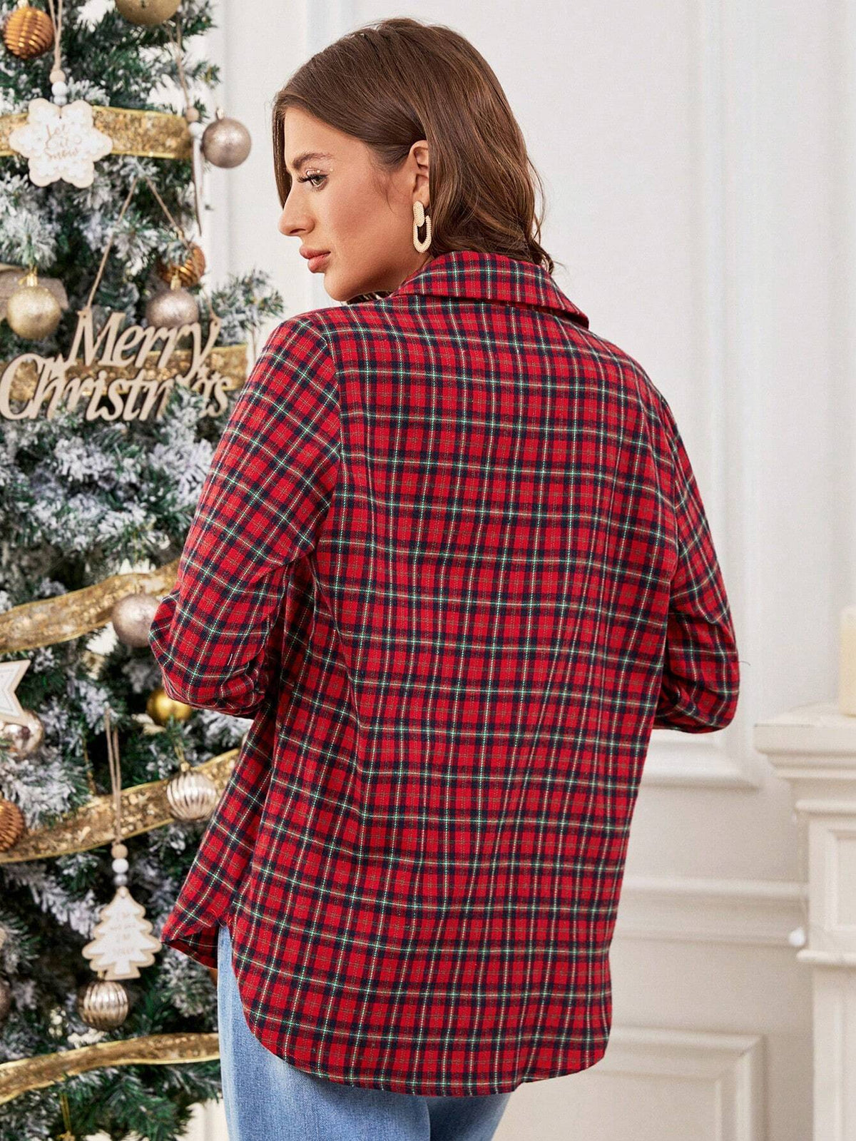Essnce Women's Christmas Shirt Old Money Style Fashion Casual Long Sleeve Blouse