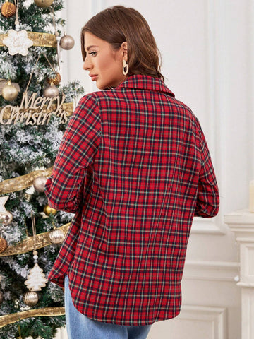 Essnce Women's Christmas Shirt Old Money Style Fashion Casual Long Sleeve Blouse