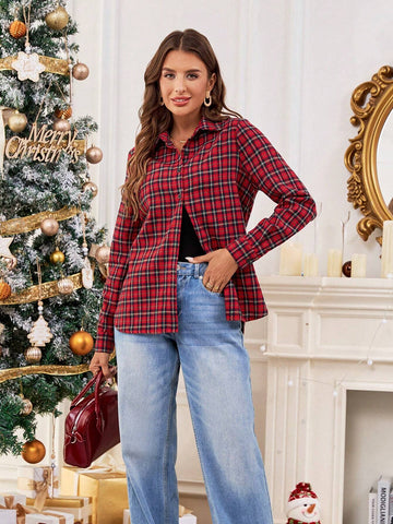 Essnce Women's Christmas Shirt Old Money Style Fashion Casual Long Sleeve Blouse