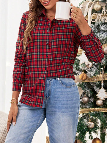 Essnce Women's Christmas Shirt Old Money Style Fashion Casual Long Sleeve Blouse