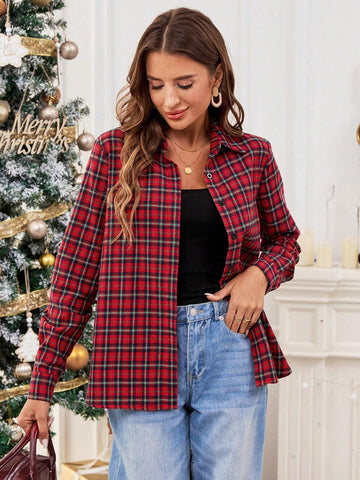 Essnce Women's Christmas Shirt Old Money Style Fashion Casual Long Sleeve Blouse