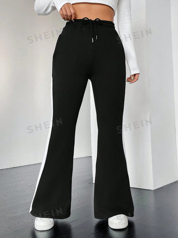 Essnce Women's Color Block Drawstring Waist Flared Pants With Fleece Lining