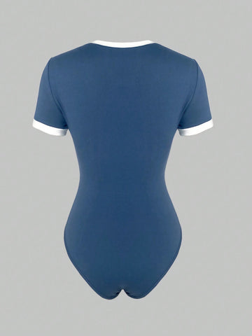 Women's Color Block Short Sleeve Simple Casual Bodysuit