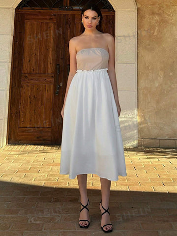 Women's Color Block Strapless A-Line Dress #Easter