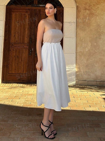 Women's Color Block Strapless A-Line Dress #Easter