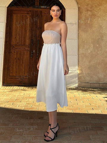 Women's Color Block Strapless A-Line Dress #Easter