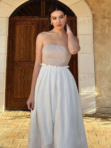 Women's Color Block Strapless A-Line Dress #Easter